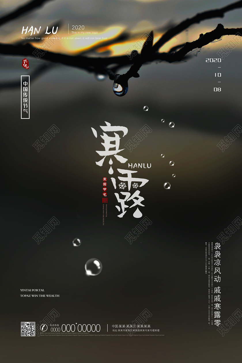 黑色中国传统节气二十四节气24节气寒露海报