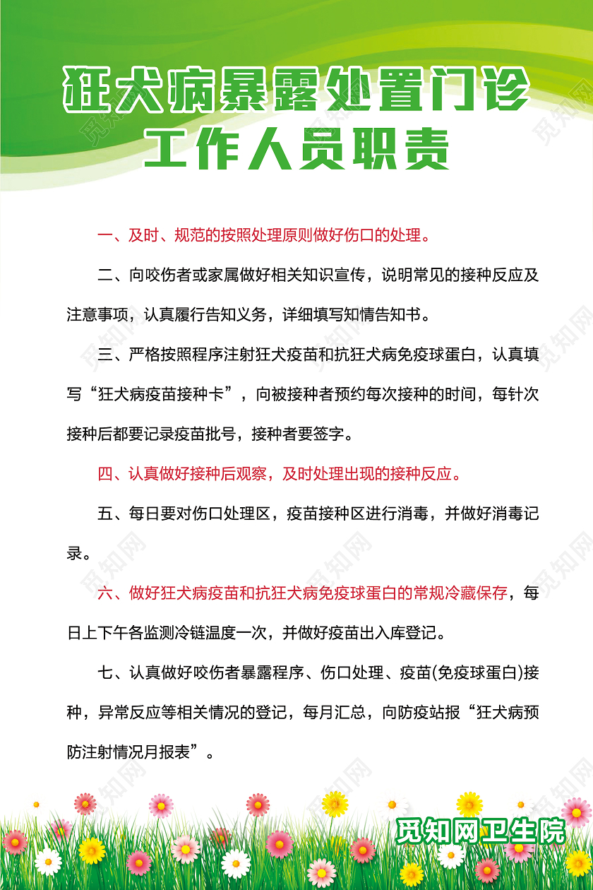 制度绿色环保简约狂犬疫苗工作人员职责海报宣传狂犬病