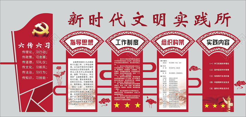 红色新时代文明实践所党建党课党政文化墙新时代文明实践文化墙