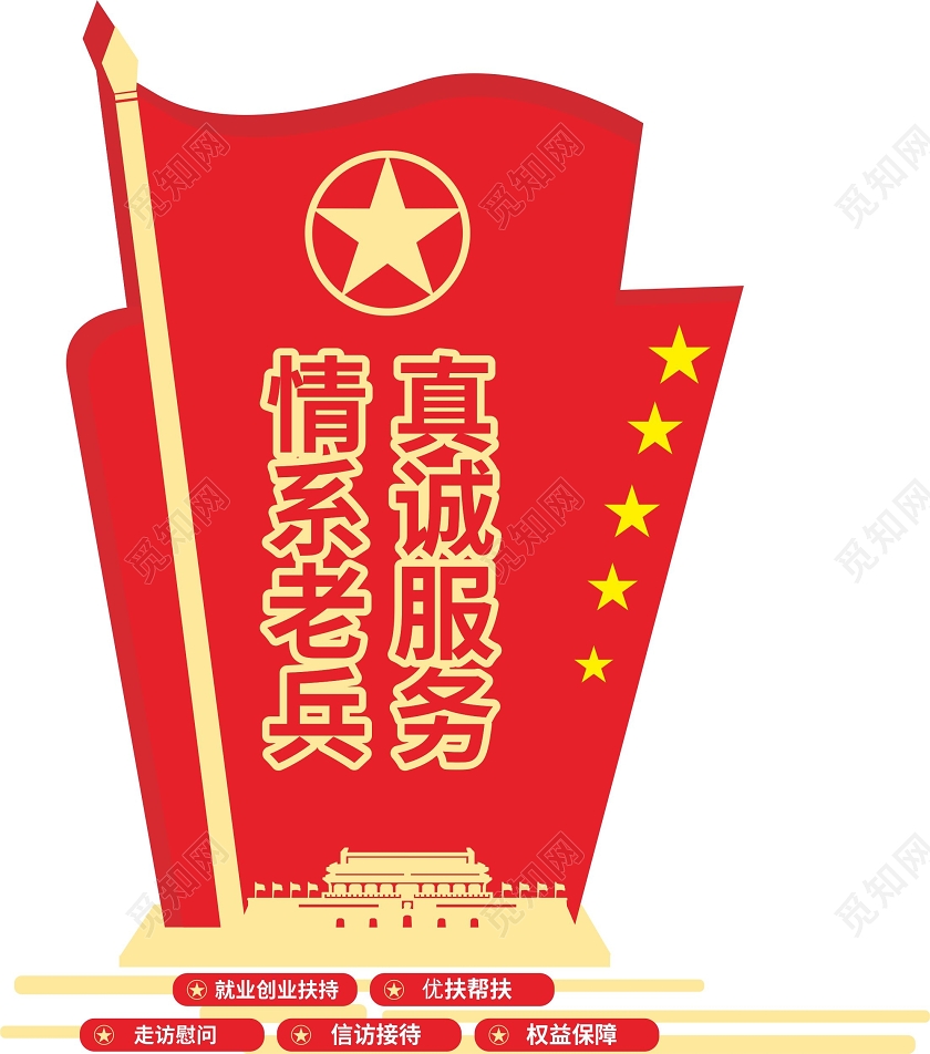 红色剪纸风情系老兵真诚服务退役军人文化墙