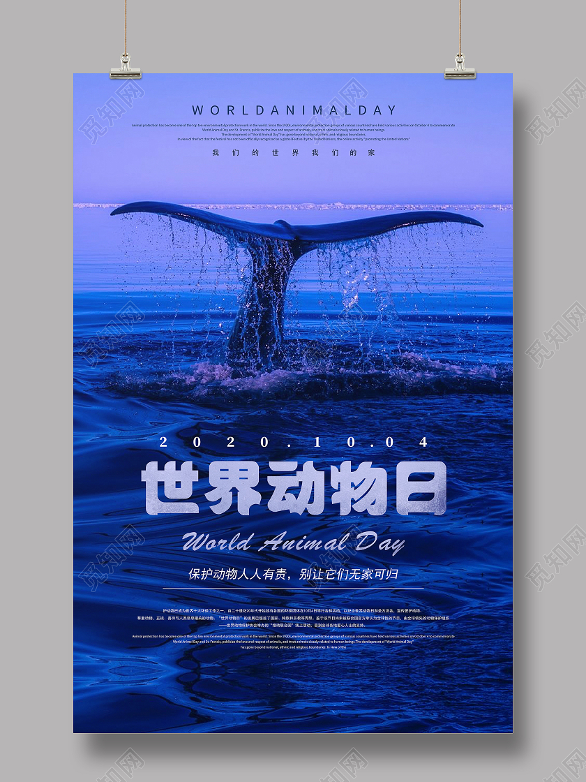 蓝色简约世界动物日宣传海报