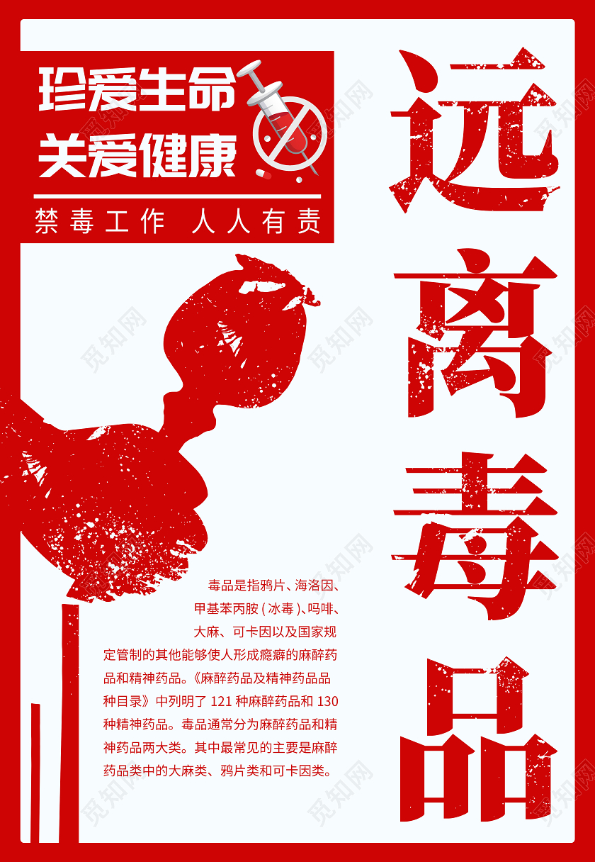 红色简约远离毒品禁毒宣传海报