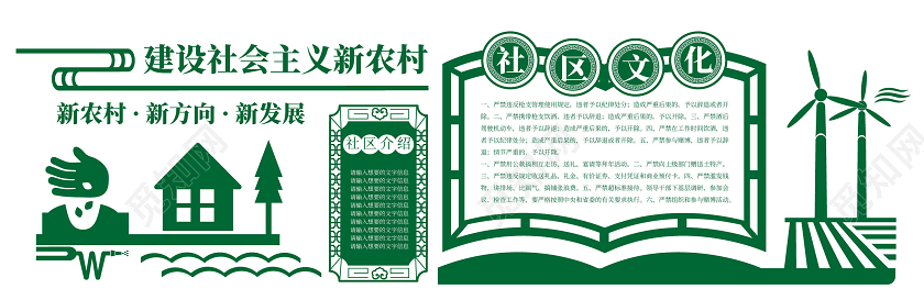 绿色中国风党建新农村文化墙