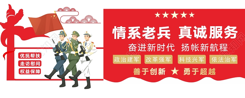红色创意中国风情系老兵真情服务退役军人文化墙