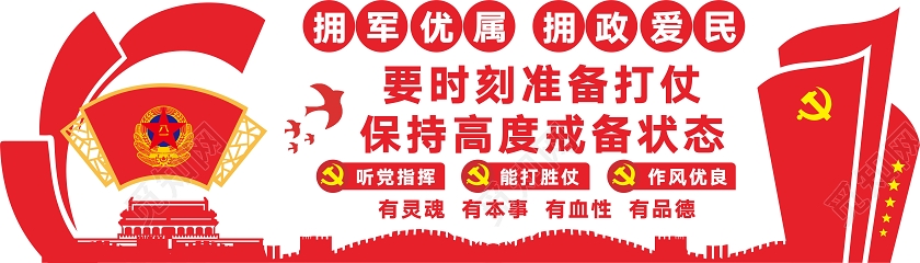 红色创意中国风拥军优属拥政爱民退役军人文化墙