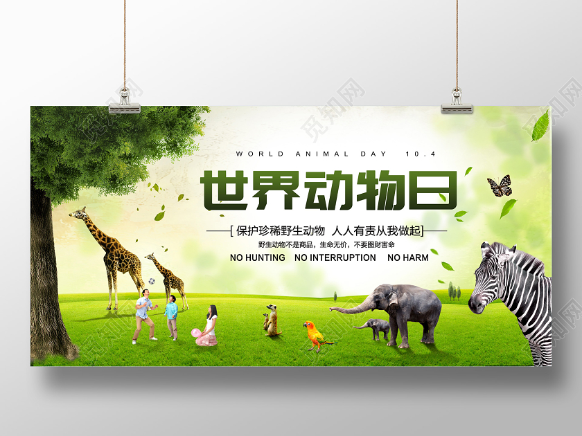 绿色实拍世界动物日公益宣传展板