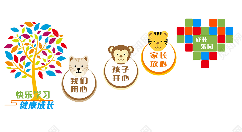 彩色卡通快乐学习健康成长校园楼梯文化墙