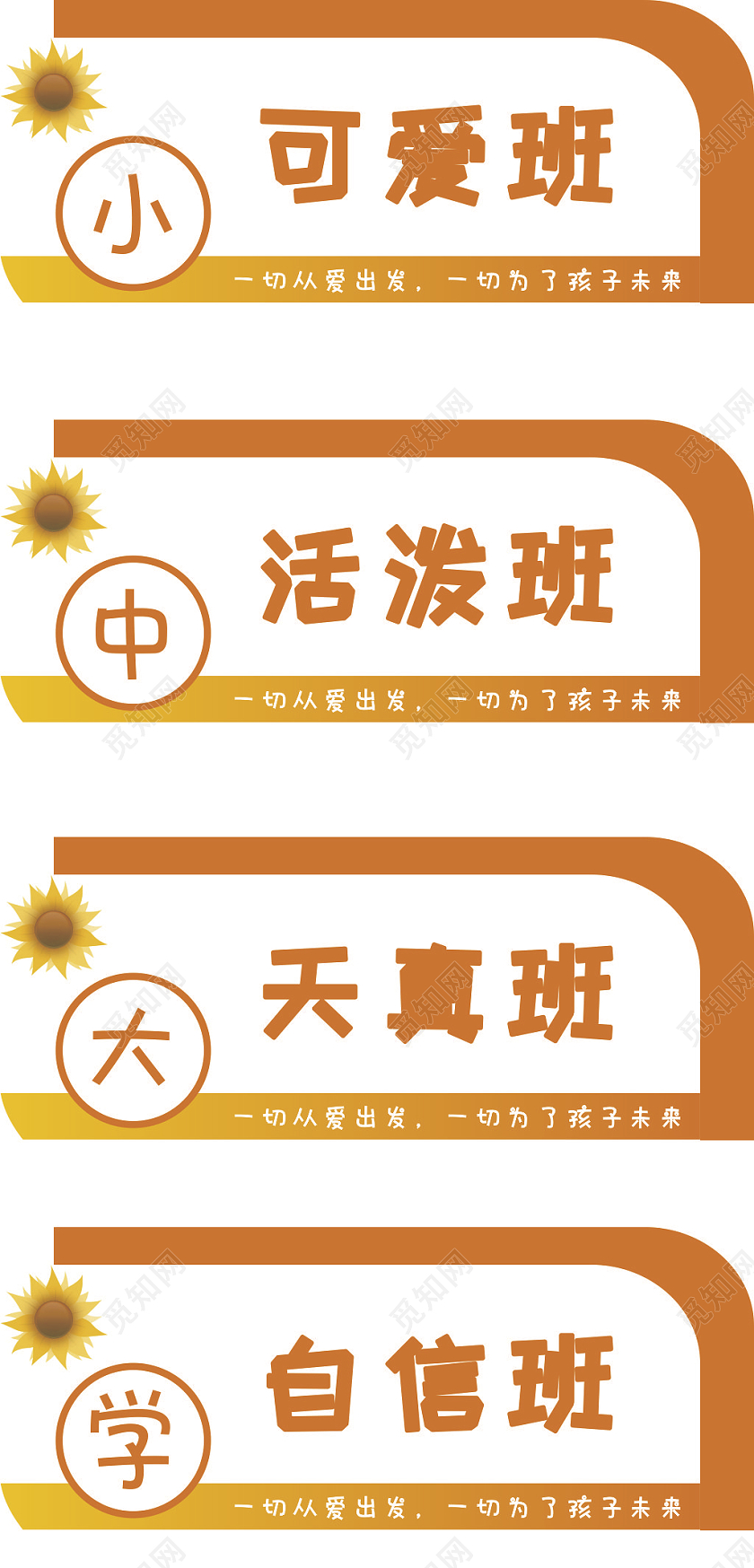 黄色卡通幼儿园太阳花门牌幼儿园班牌
