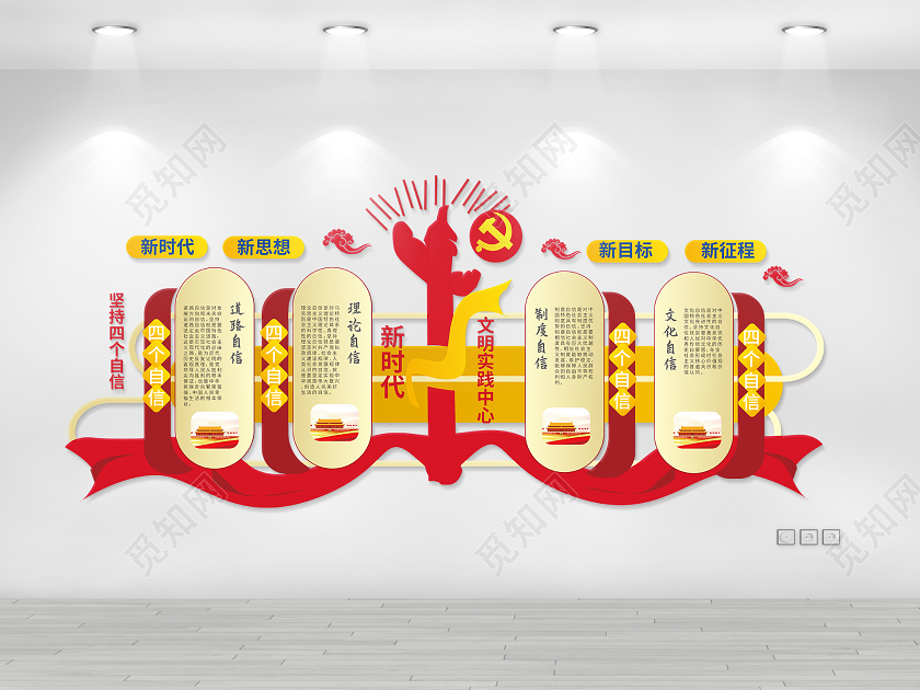 红黄色大气中国风新时代文明实践中心文化墙设计新时代文明实践文化墙