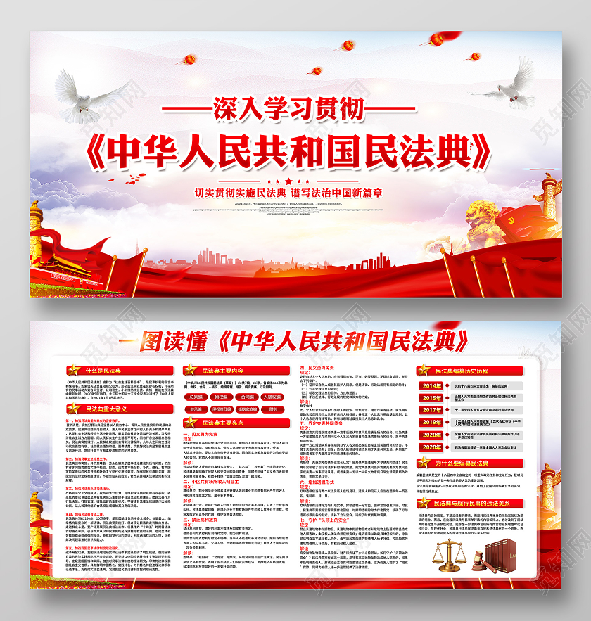 2020年党建党政中华人民共和国民法典草案宣传展板