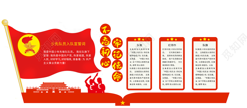 红色简约不忘初心牢记使命少先队文化墙