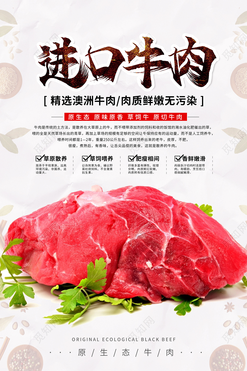白色简约进口牛肉牛排肥牛美食食材肉海报宣传牛肉海报
