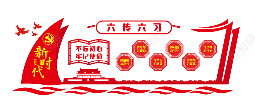 创意帆船六传六习新时代文明实践文化墙