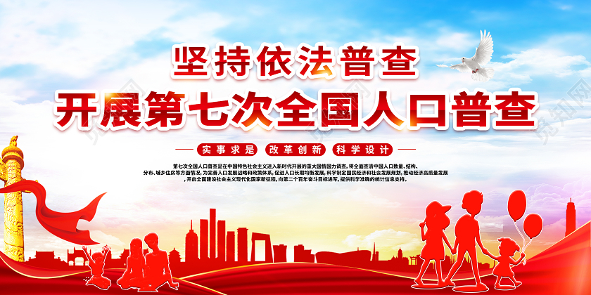 蓝色大气开展第七次人口普查展板