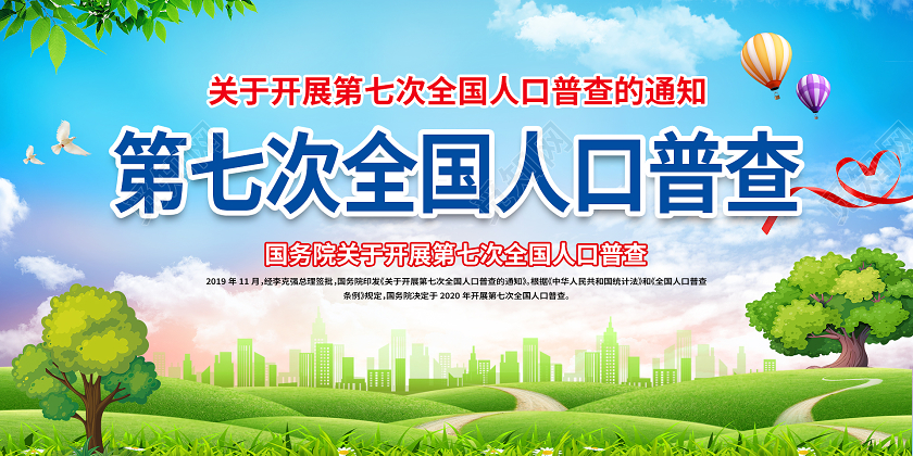 蓝色大气第七次全国人口普查通知展板