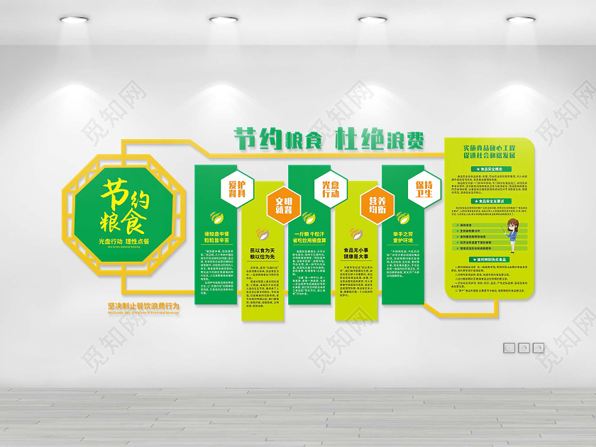 绿色简洁风格节约粮食杜绝浪费食品安全文化墙