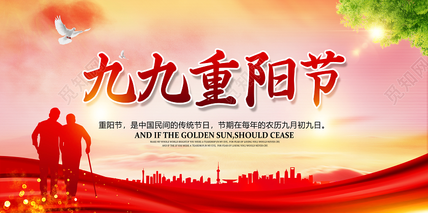 中国风传统节日九九重阳节公益活动宣传展板