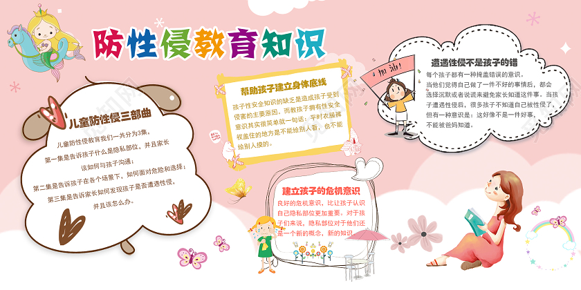粉色防性侵教育知识展板儿童防性侵