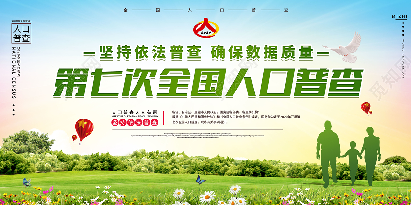 绿色大气第七次全国人口普查宣传展板