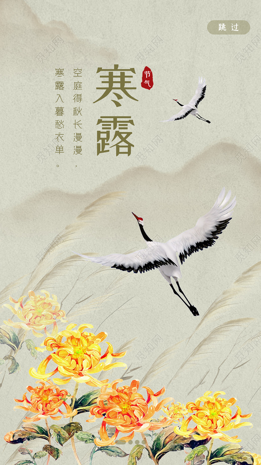 小清新中国风二十四节气寒露UI二十四节气寒露手机ui海报启动页