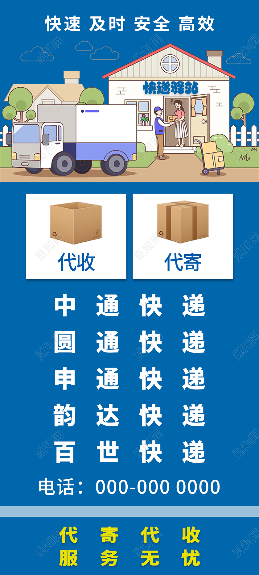 蓝色大气简约快速及时安全高效物流展架易拉宝物流海报