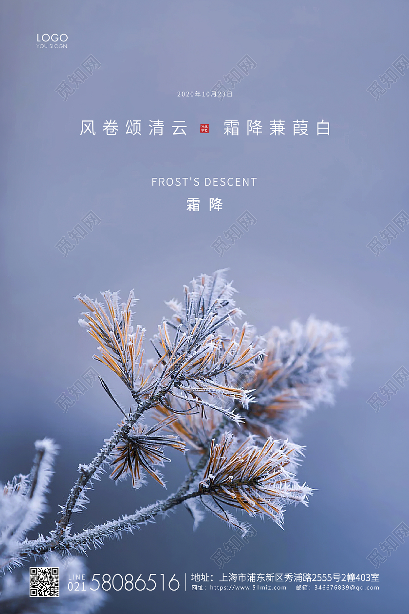 紫色简约二十四节气霜降宣传海报