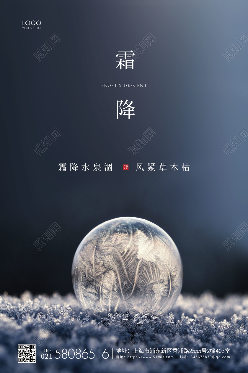 深蓝简约二十四节气霜降宣传海报