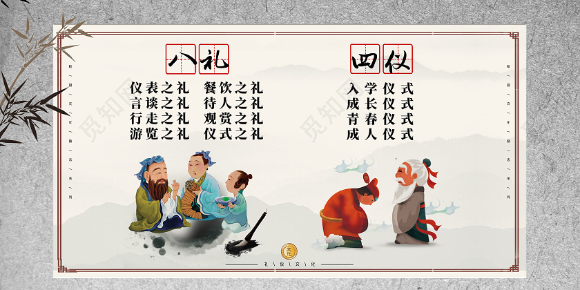 水墨中国风八礼四仪展板