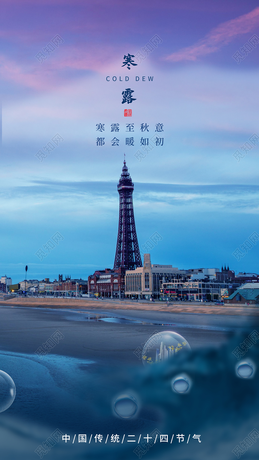 蓝色意境寒露24二十四节气UI手机海报二十四节气24寒露