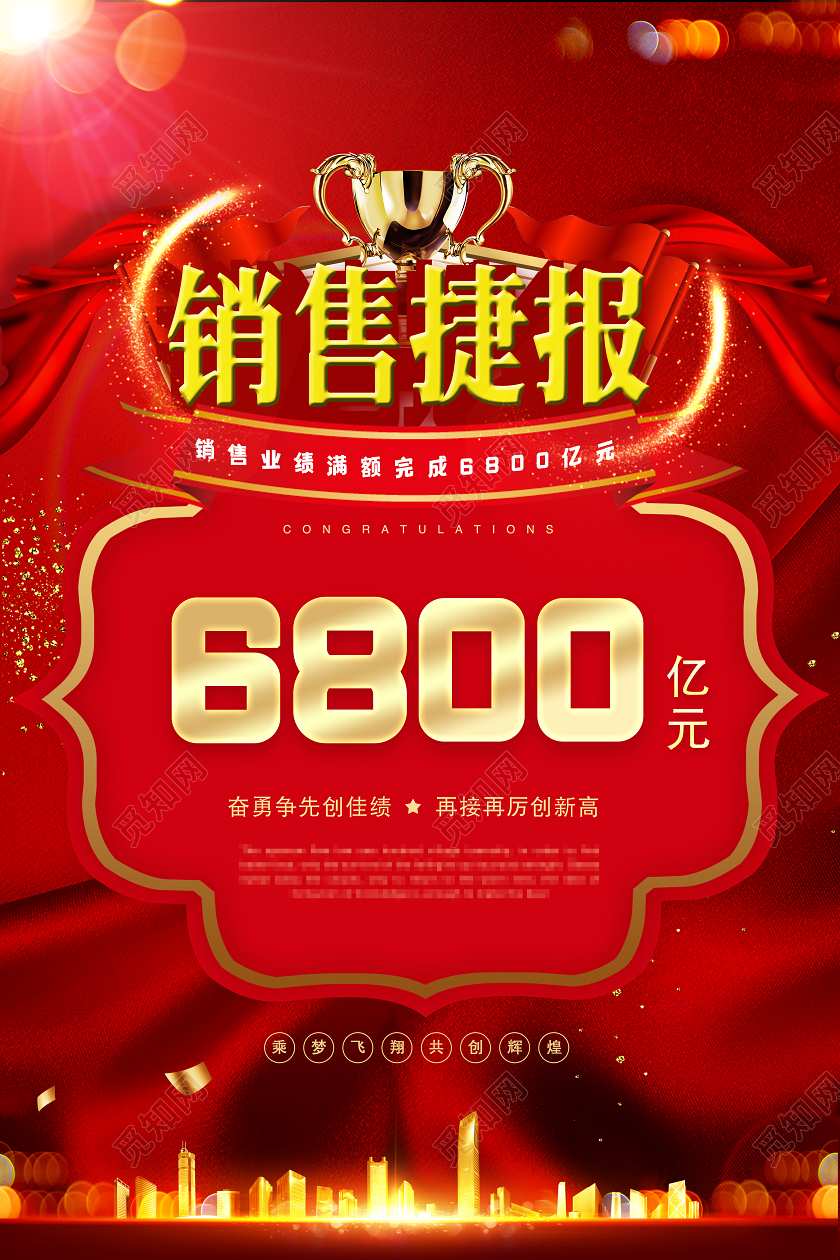 红色大气销售捷报海报销冠
