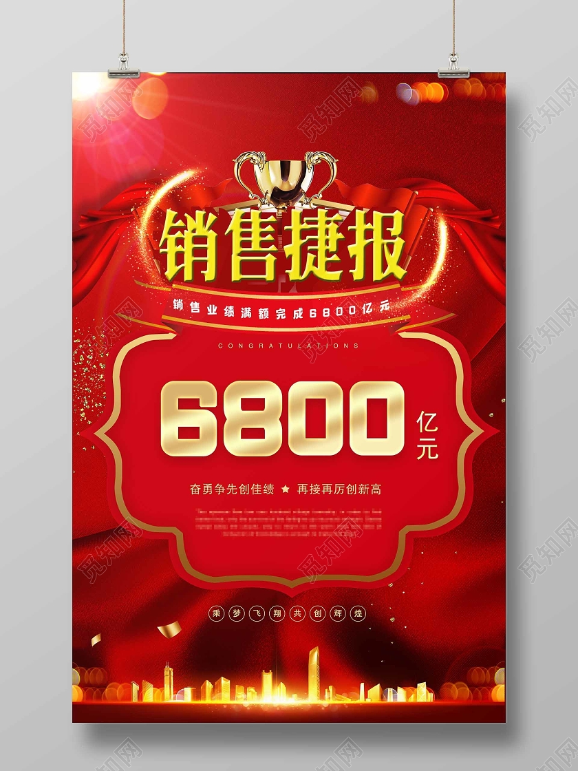 红色大气销售捷报海报销冠