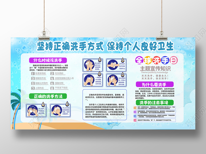 坚持正确洗手方式保持个人良好卫生展板全球洗手日