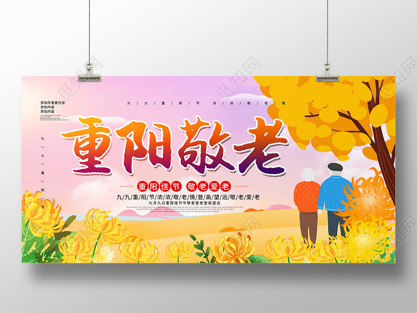重阳敬老简约九九重阳节展板敬老院敬老