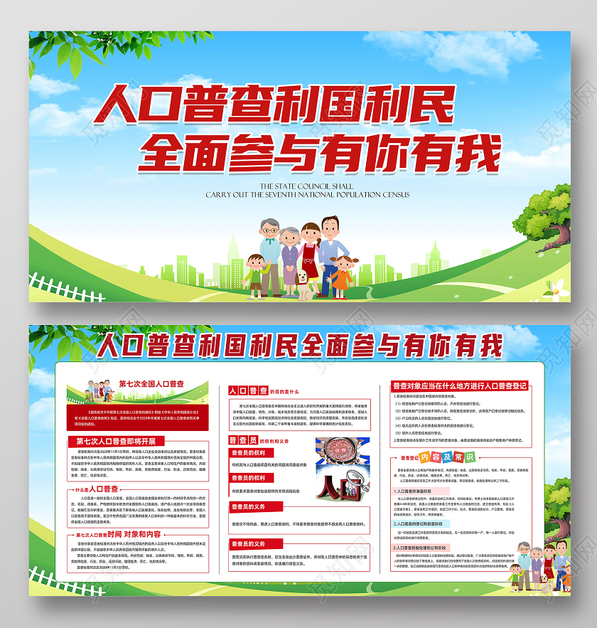 2020第七次全国人口普查海报展板模板