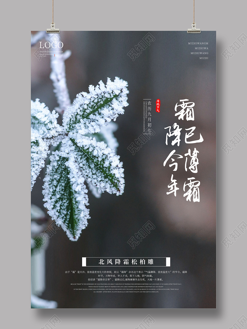 绿棕色简约霜降二十四节气宣传海报