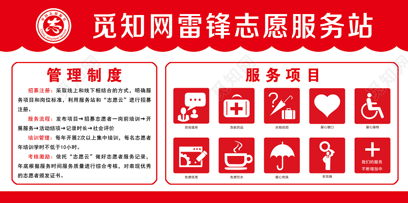 简单大气红色学雷锋志愿服务站展板宣传栏