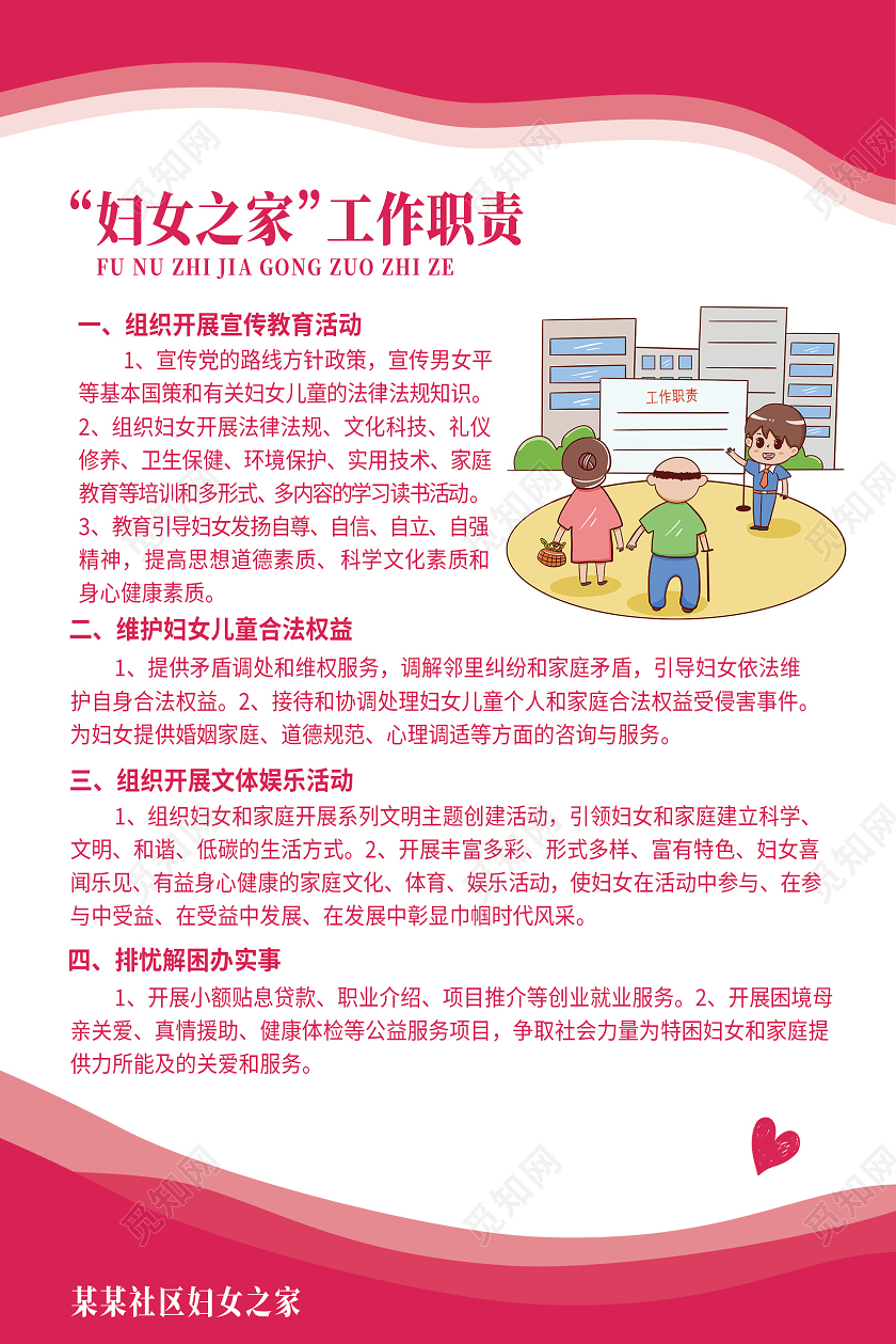 粉色简约妇女之家工作职责海报