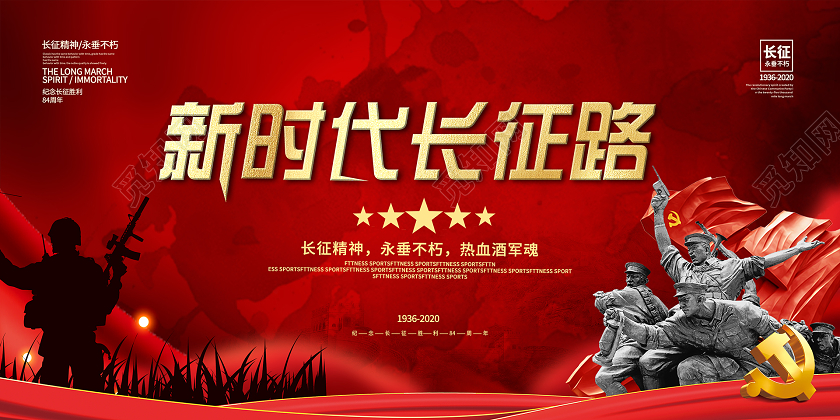 简约大气红色系新时代长征路长征宣传展板