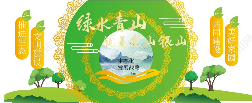 绿色简洁创意绿水青山就是金山银山文化墙设计