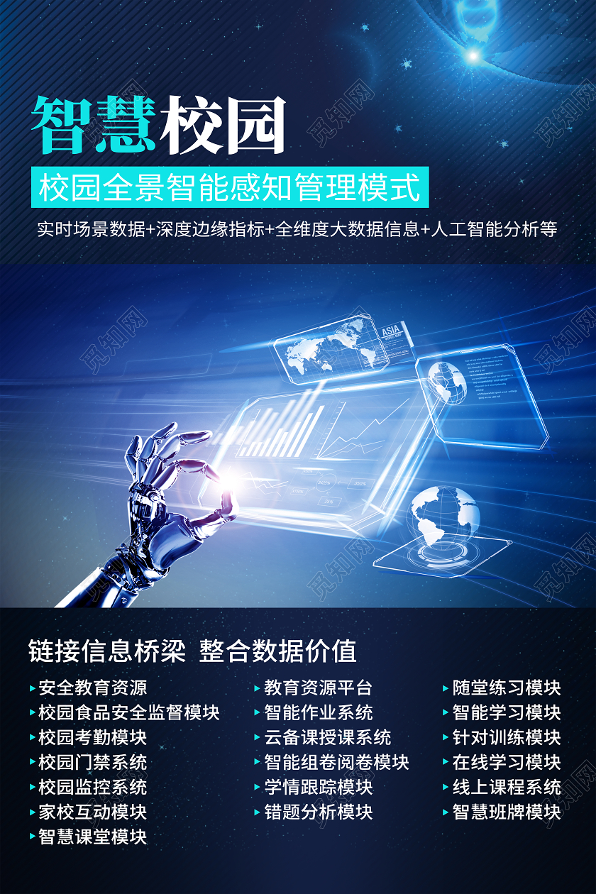 蓝色科技风智慧校园海报