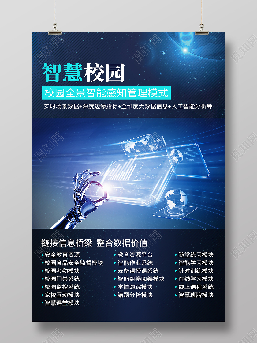 蓝色科技风智慧校园海报