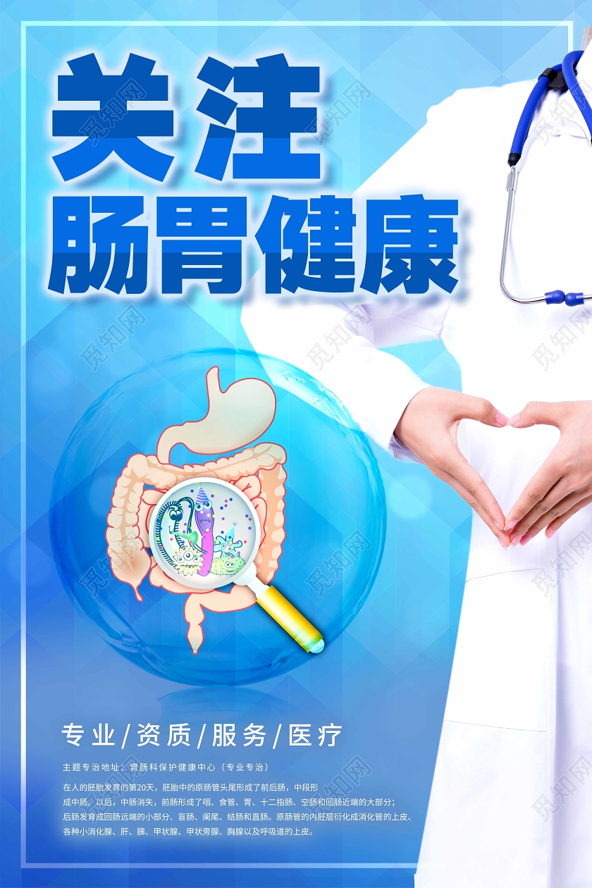 蓝色简约关注肠胃健康肠胃海报