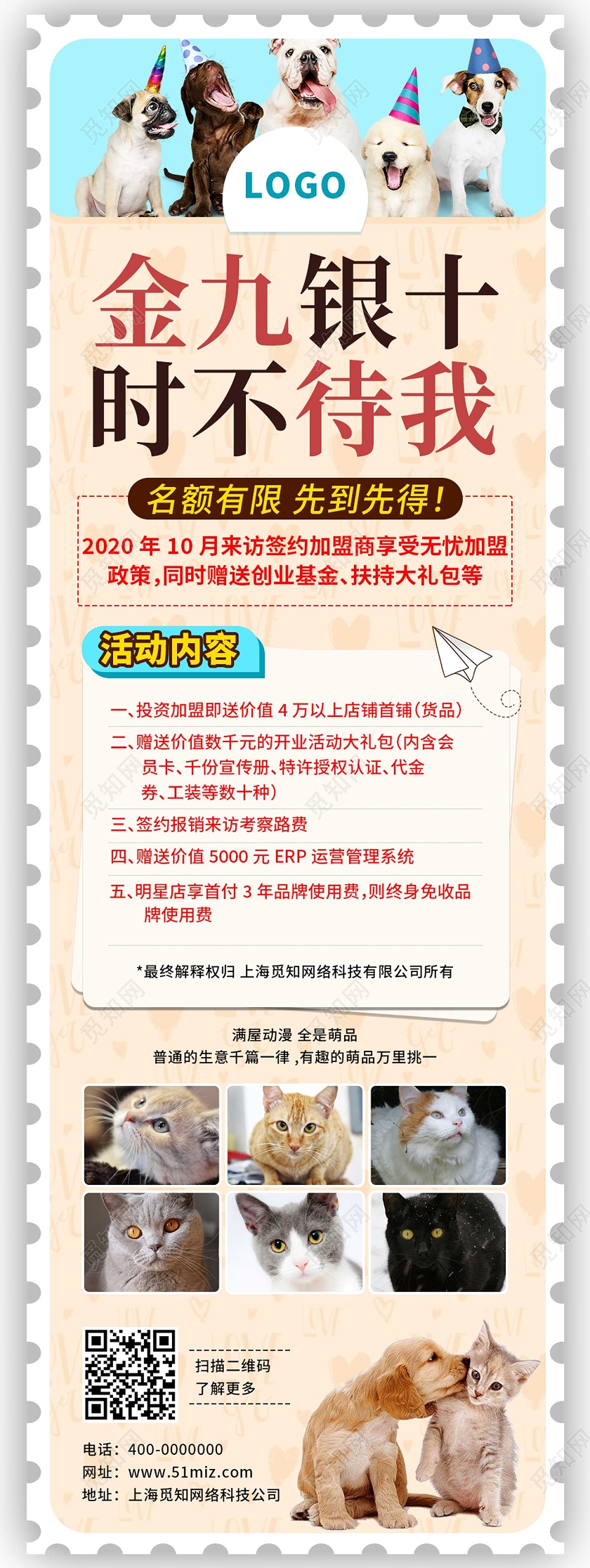 创意信纸金九银十宠物店促销手机长图