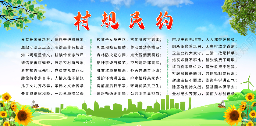 绿色大气村规民约宣传展板