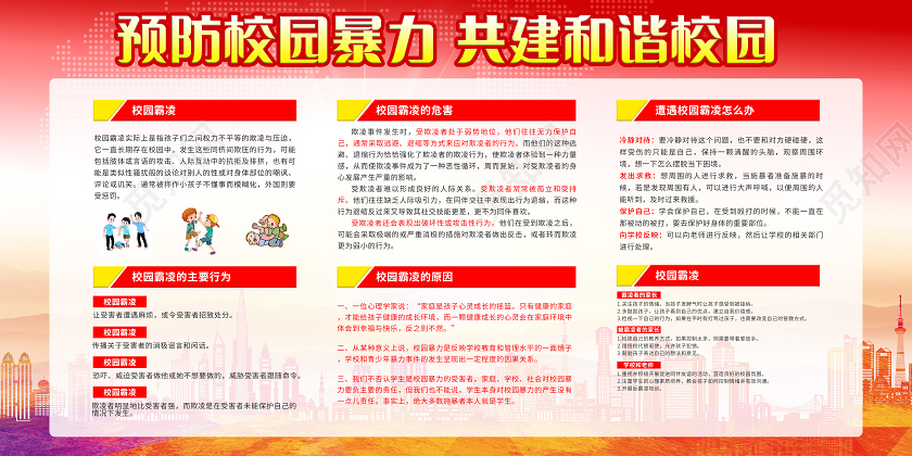 红色剪影红增强师生防范意识营造校园安全环境校园欺凌宣传栏