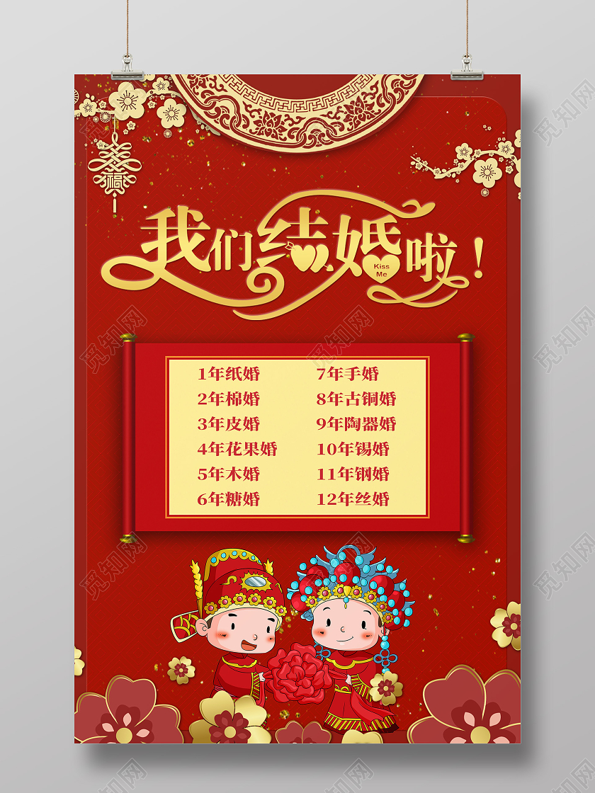 红色中国风我们结婚啦结婚纪念日海报