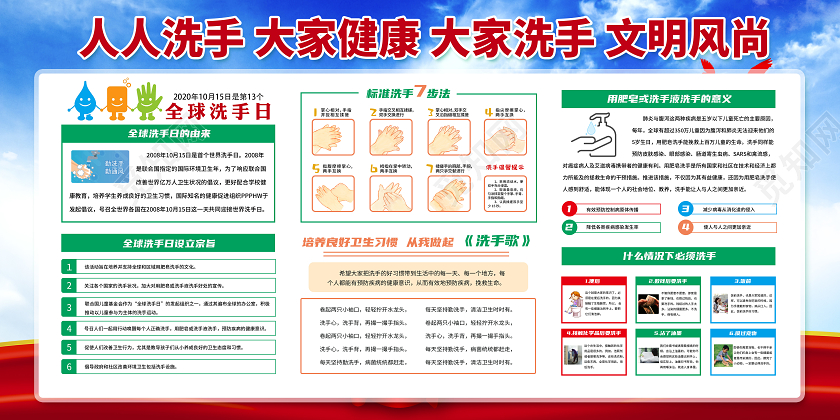 红色2020全球洗手日宣传栏