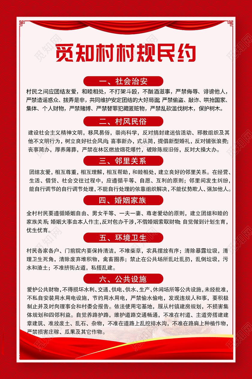 红色简约村规民约宣传海报
