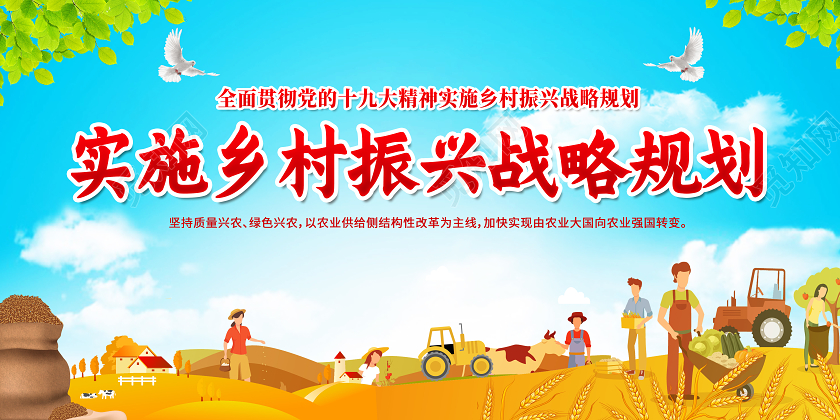 蓝色简约实施乡村振兴战略规划乡村振兴标语展板
