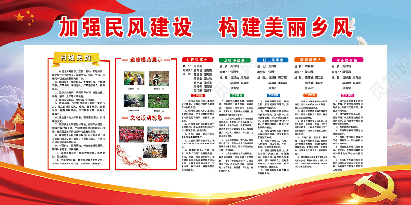 蓝色大气加强民风建设构建美丽乡风展板村规民约